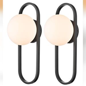 Mid Century Wall Light Matte Black Wall Sconces with White Globe Glass Shade